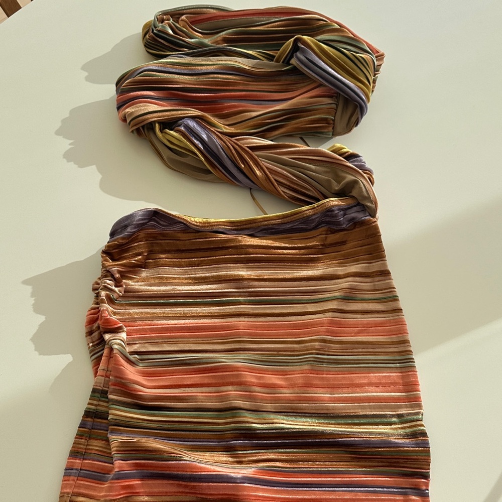 Ronny Kobo Multicolor Striped Velvet Cutout Midi Dress XS